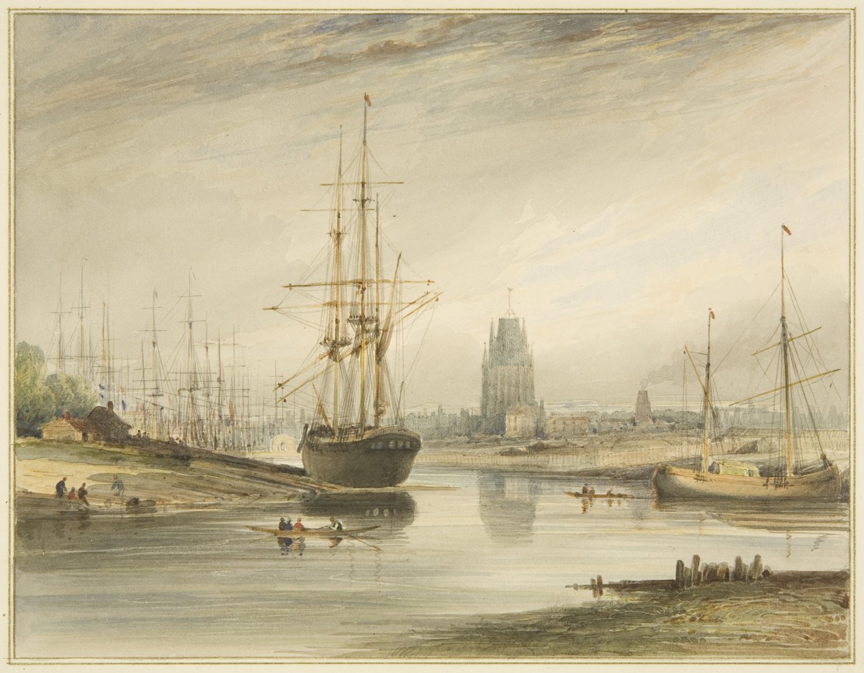 Blick flussaufwärts, aufgenommen unterhalb des Rope Walk und Wapping, ca. 1804 von Thomas Leeson the Elder Rowbotham