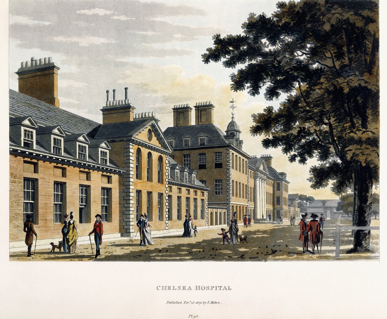 Chelsea Hospital, aus "Eine malerische Tour durch die Städte London und Westminster illustriert", 1792-1801 von Thomas Malton Jnr.