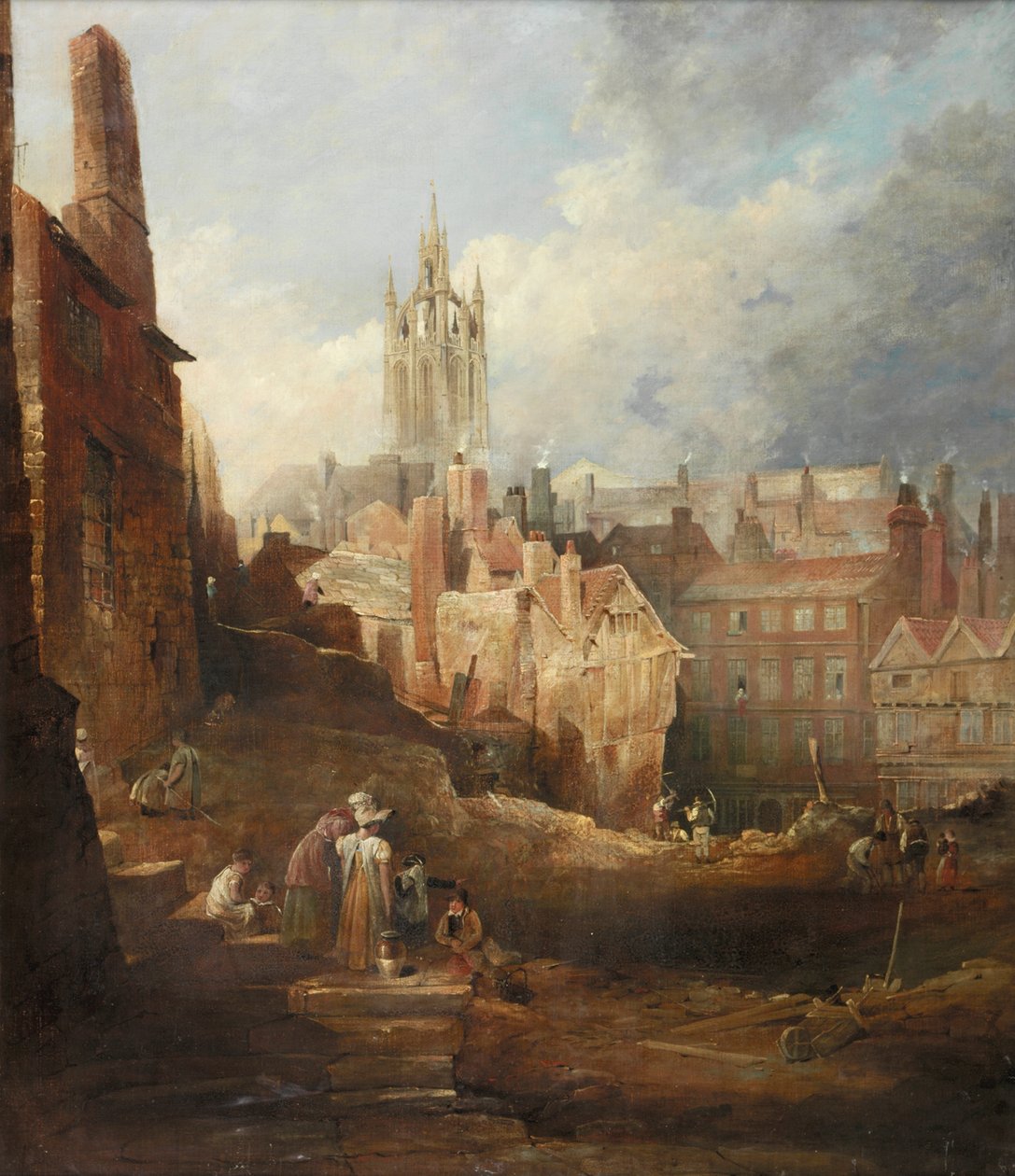 Ausgrabungen für die High Level Bridge, Newcastle upon Tyne, ca. 1846 von Thomas Miles Richardson