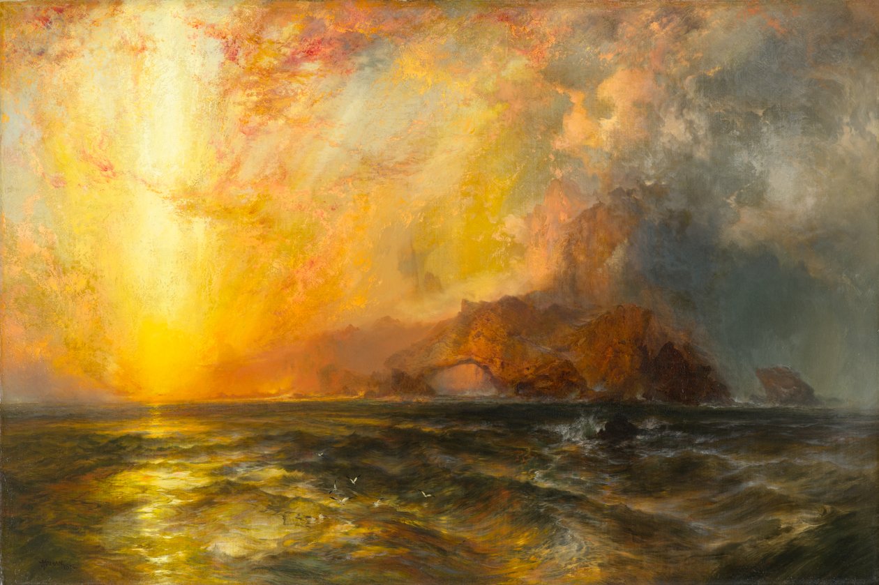 Heftig brannte die rote Sonne ihren Weg entlang des Himmels, 1875-1876 von Thomas Moran
