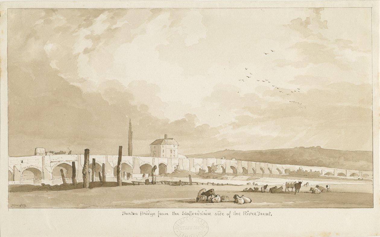 Burton-upon-Trent Brücke und Stadt (1837) von Thomas Peploe Wood