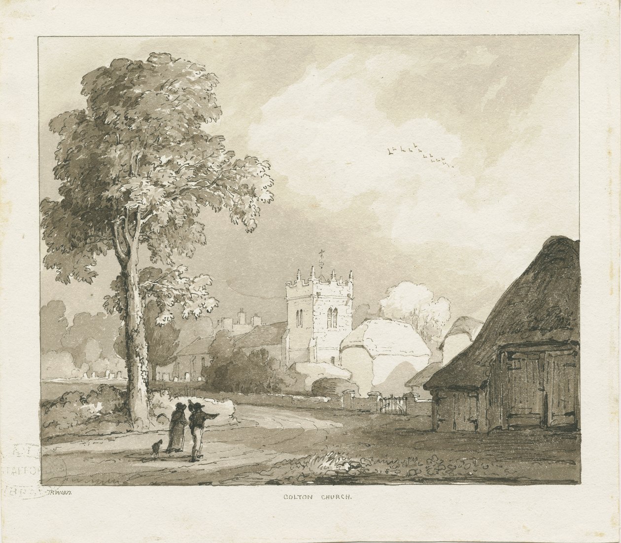 Colton Kirche: Sepia-Zeichnung von Thomas Peploe Wood