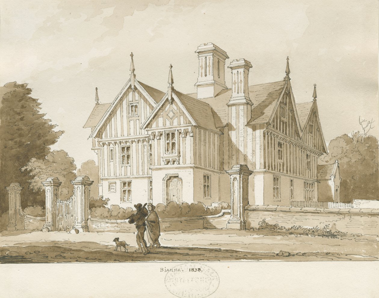 Eccleshall - Biana Hall, 1838 von Thomas Peploe Wood