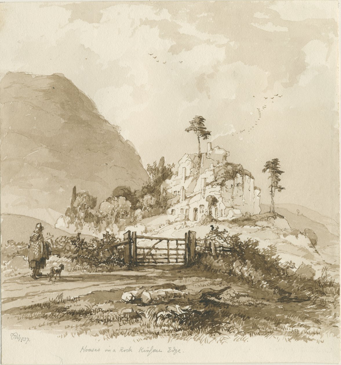 Kinver Edge: Sepiazeichnung, 1837 von Thomas Peploe Wood