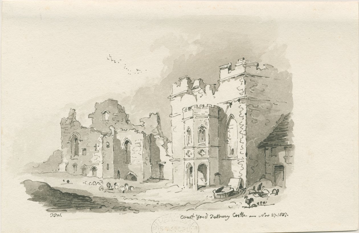 Tutbury Castle - Hof: Feder- und Tuschzeichnung, 27. Nov 1837 von Thomas Peploe Wood