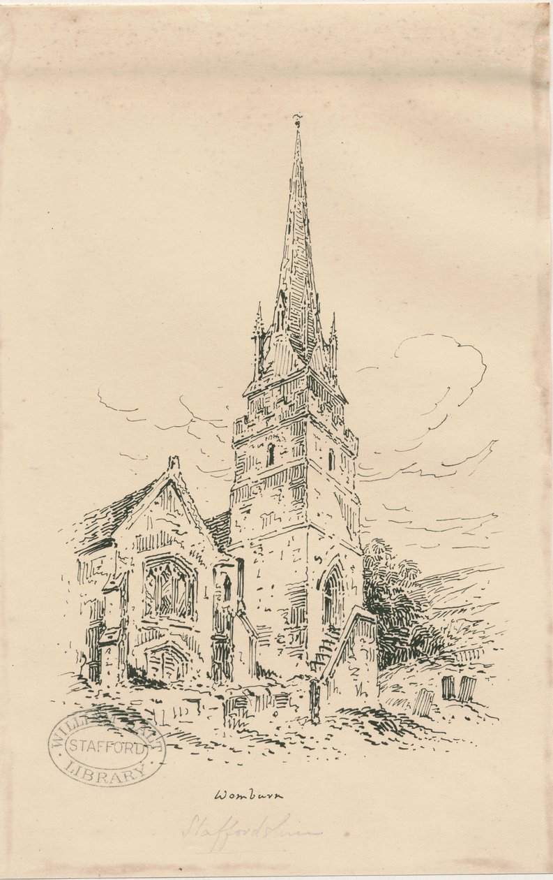 Wombourne Kirche: Zinkographie, nd [Mitte 19. Jh.] von Thomas Peploe Wood