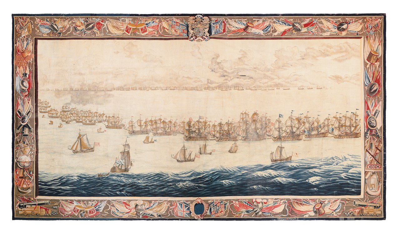 Historischer Wandteppich der Schlacht bei Solebay, Mortlake, Entwürfe zugeschrieben William van de Velde, um 1688 von Thomas Poyntz