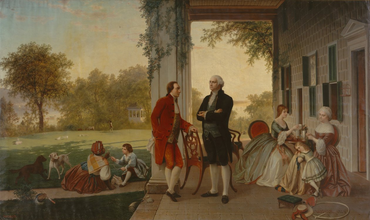 Washington und Lafayette in Mount Vernon (1784) Das Zuhause von Washington nach dem Krieg (1859) von Thomas Pritchard Rossiter