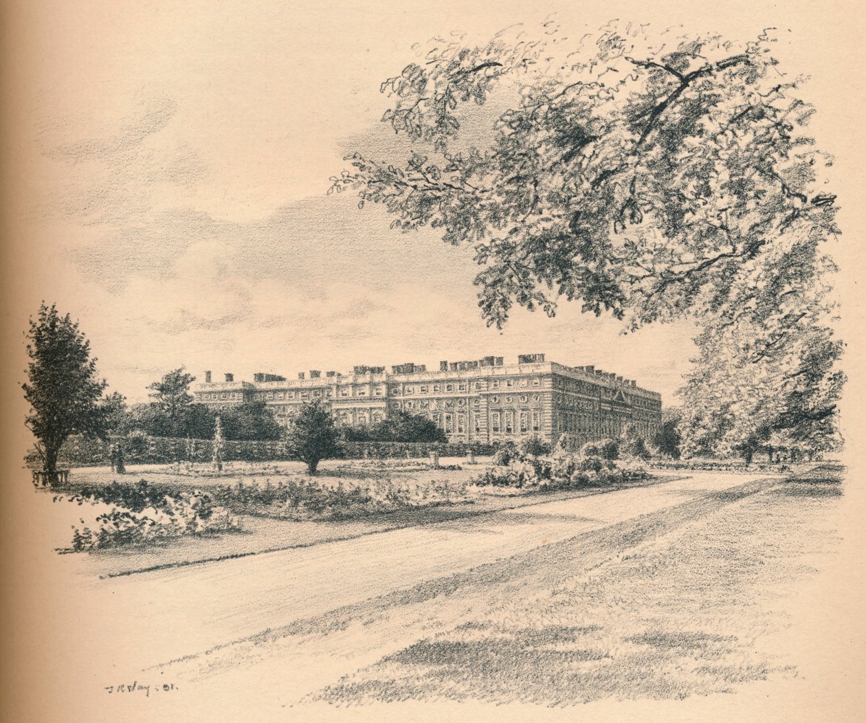 Die Gartenfronten des Hampton Court Palace, 1902 von Thomas Robert Way
