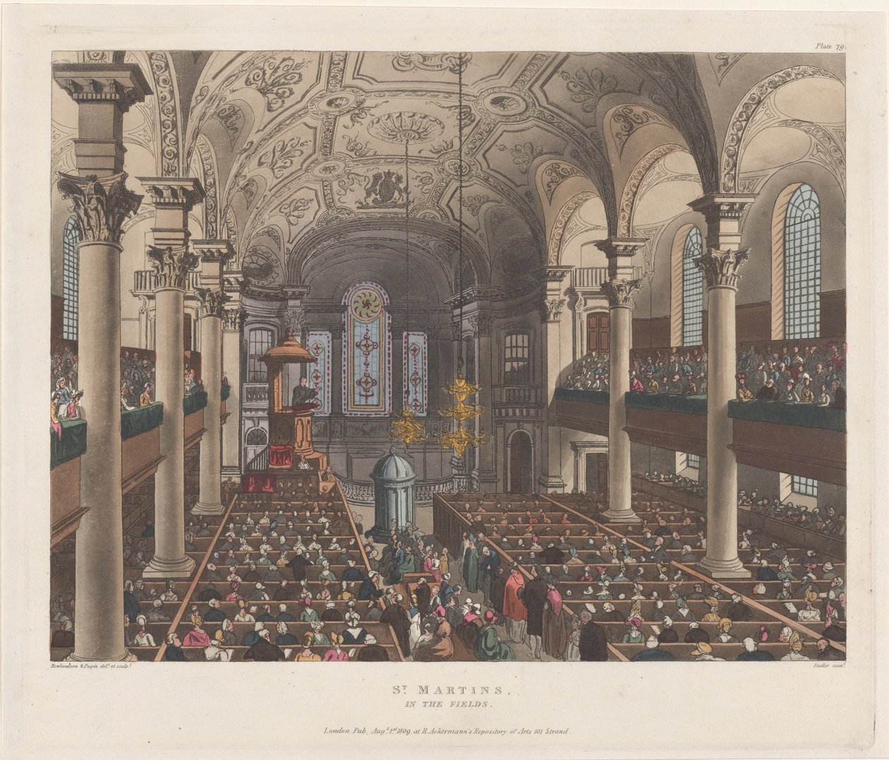 St. Martin-in-the-Fields, 1. August 1809 von Thomas Rowlandson, Augustus Charles Pugin, J. Bluck