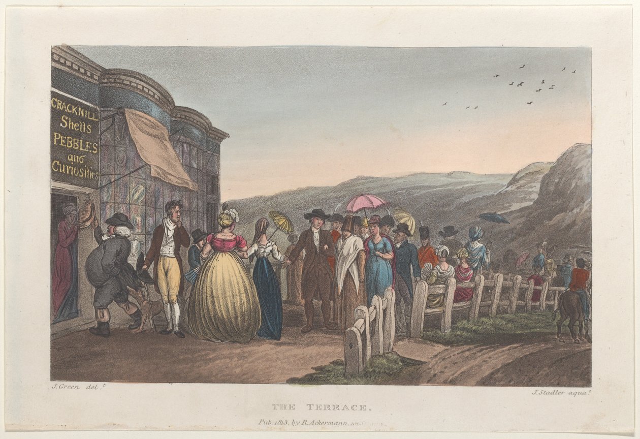 Die Terrasse, aus Poetical Sketches of Scarborough, 1813 von Thomas Rowlandson, Joseph Constantine Stadler, J. Bluck