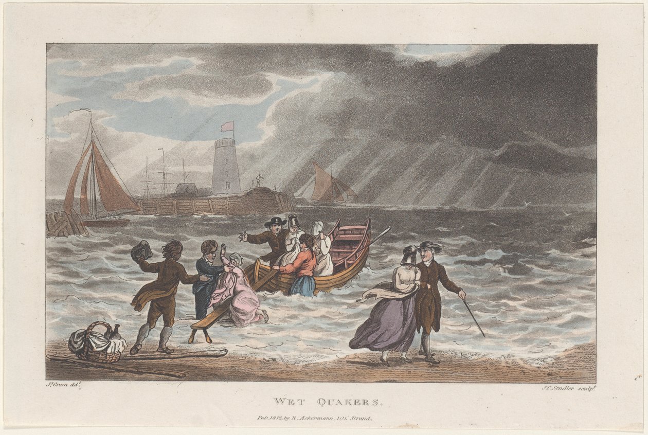 Nasse Quäker, aus Poetische Skizzen von Scarborough, 1813 von Thomas Rowlandson, Joseph Constantine Stadler, J. Bluck