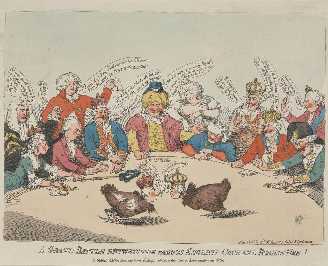 Eine große Schlacht zwischen dem berühmten englischen Hahn und der russischen Henne! von Thomas Rowlandson