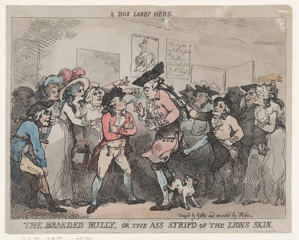 Ein Held der Vorhalle, Der gebrandmarkte Tyrann oder Der Esel, der des Löwen Haut trug von Thomas Rowlandson