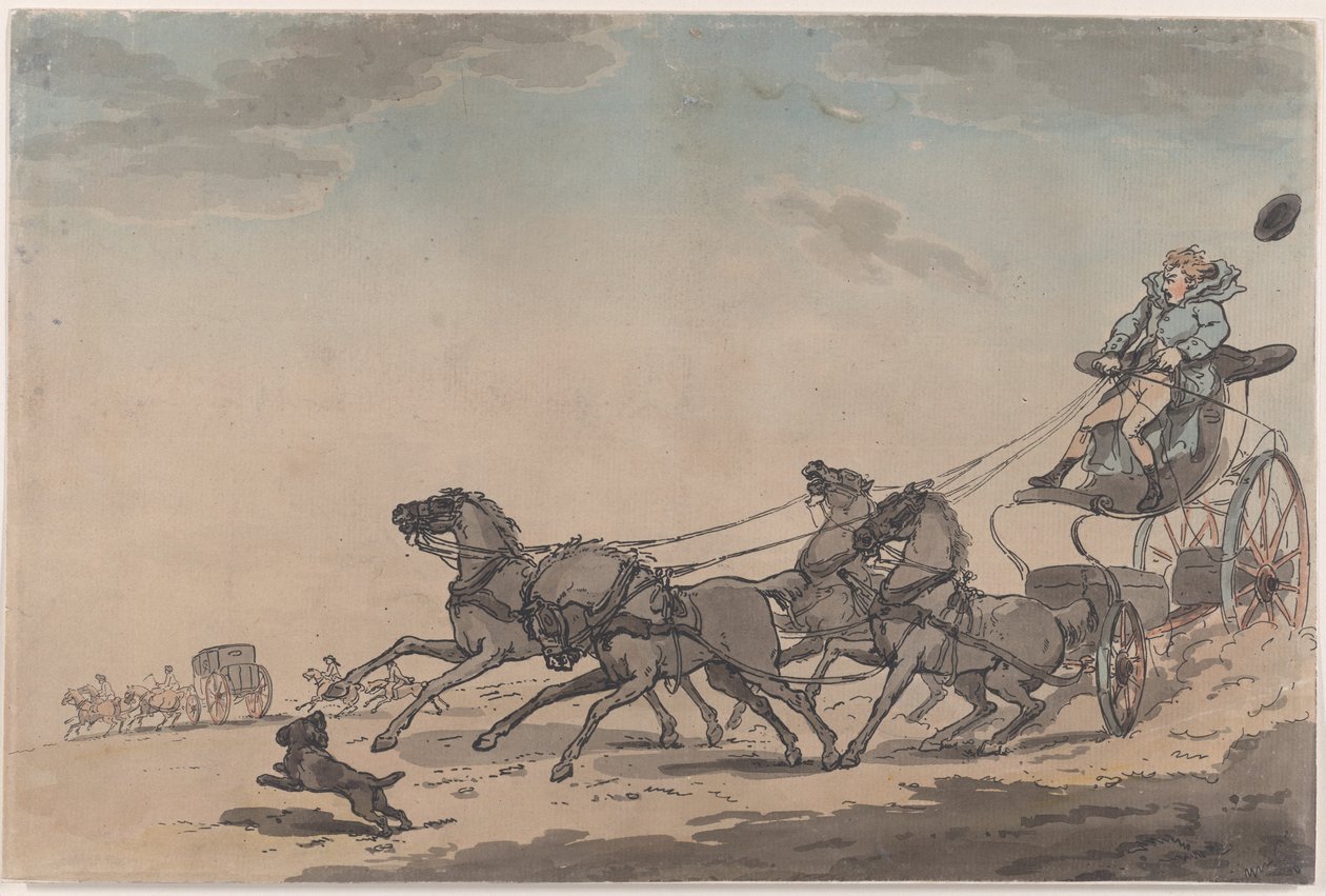 Ein Vierspänner oder die durchgehende Kutsche, 1791-93 von Thomas Rowlandson