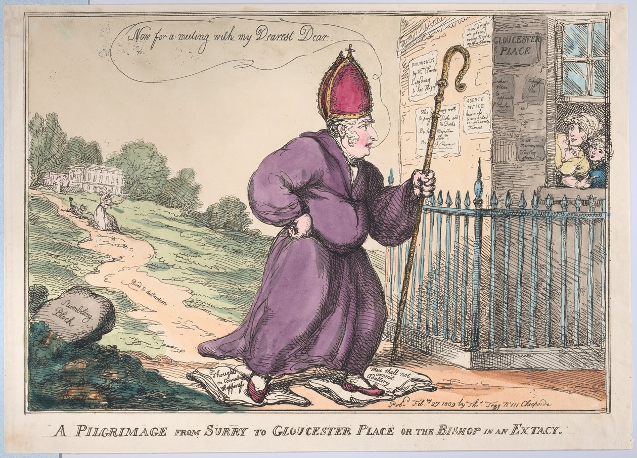 Eine Pilgerreise von Surry nach Gloucester Place oder der Bischof in Ekstase, 27. Februar 1809 von Thomas Rowlandson
