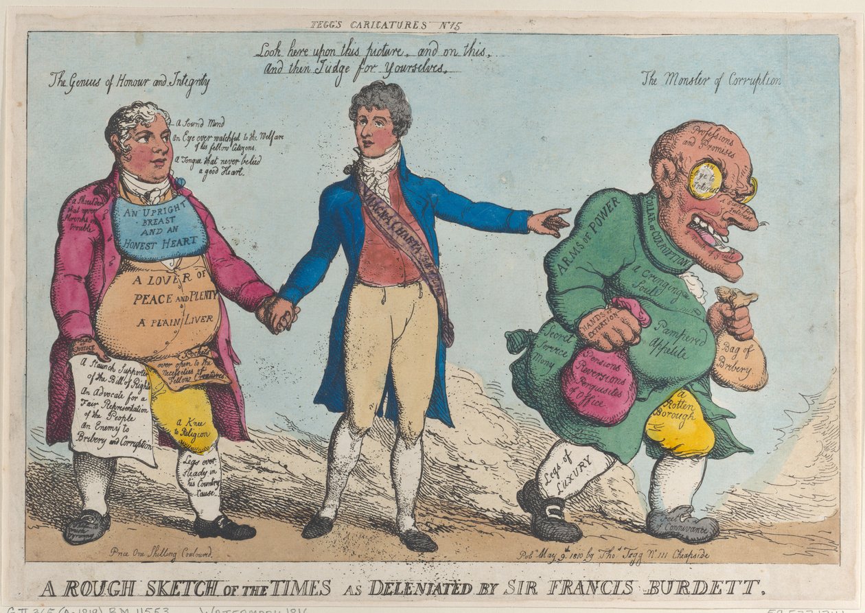 Eine grobe Skizze der Zeiten, wie sie von Sir Francis Burdett dargestellt wurden von Thomas Rowlandson