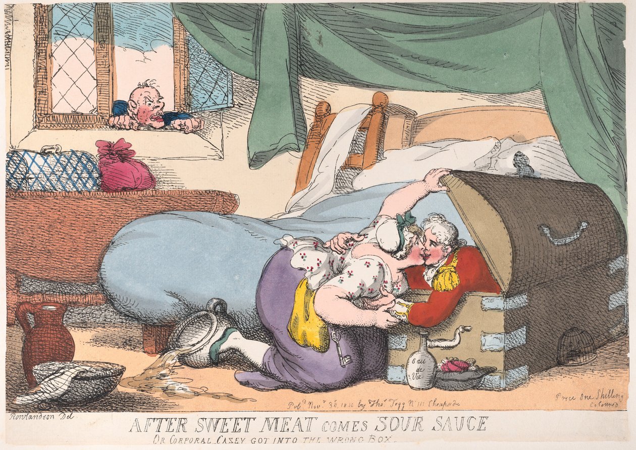 Nach süßem Fleisch kommt saure Sauce, oder Corporal Casey geriet in die falsche Kiste, 30. November 1810 von Thomas Rowlandson