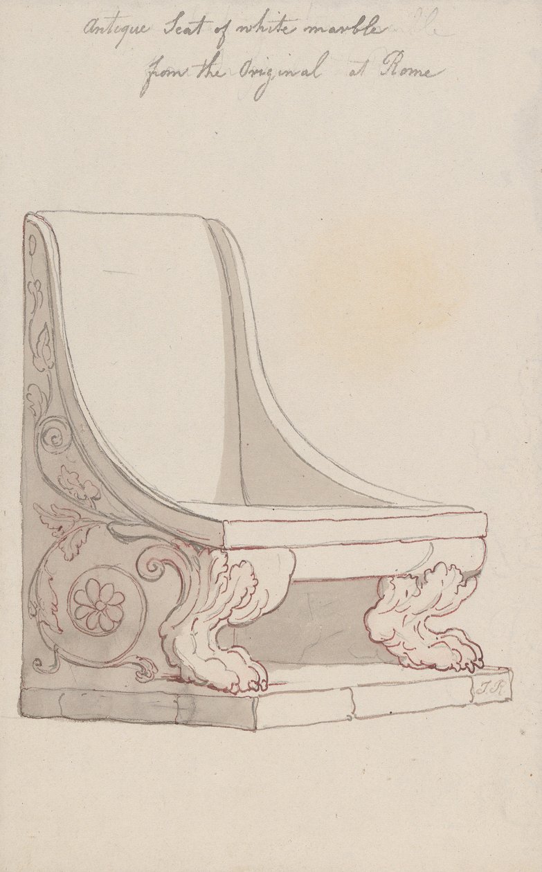 Antiker Sitz aus weißem Marmor, vom Original in Rom von Thomas Rowlandson