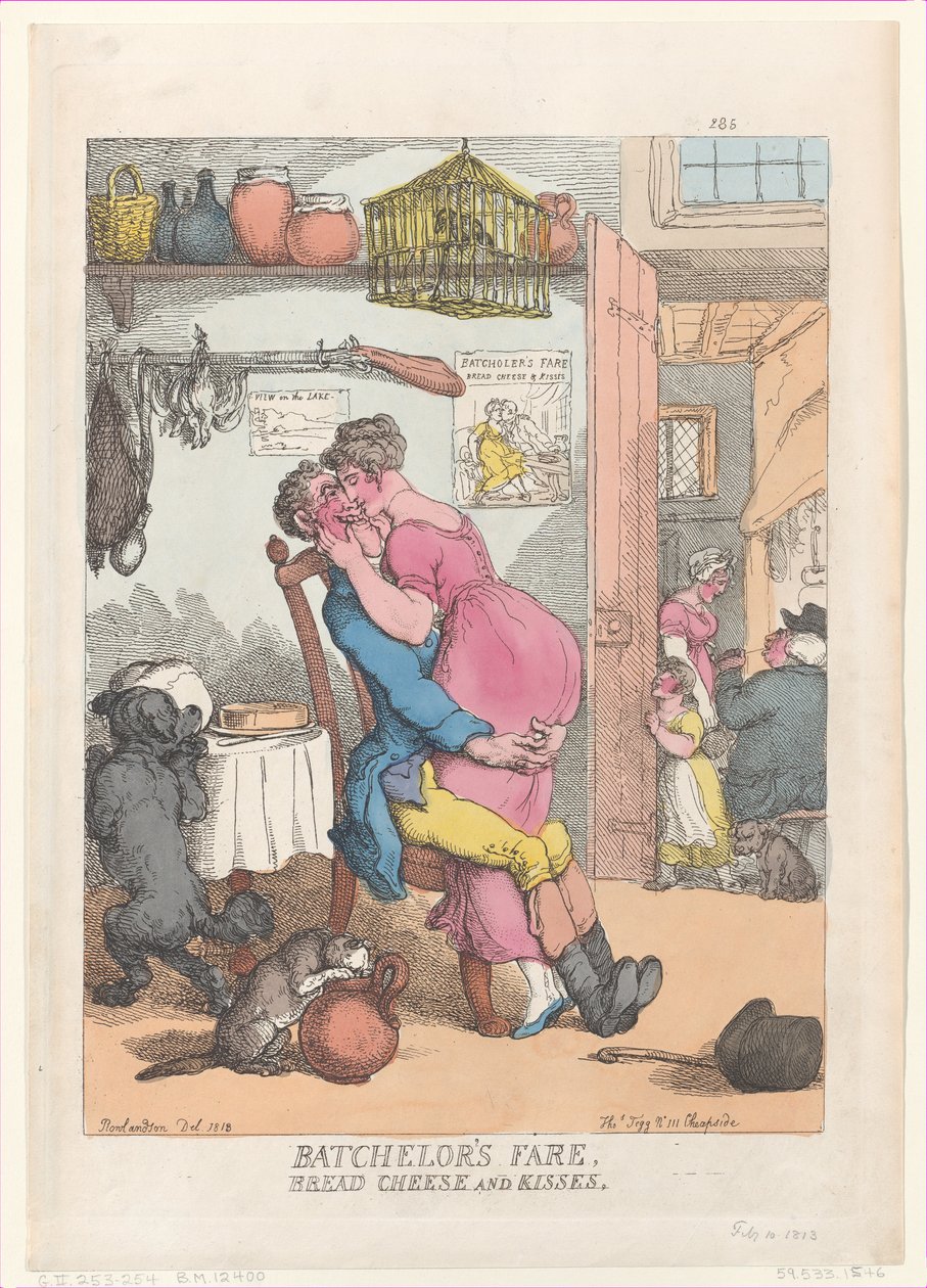 Junggesellenkost, Brot, Käse und Küsse von Thomas Rowlandson