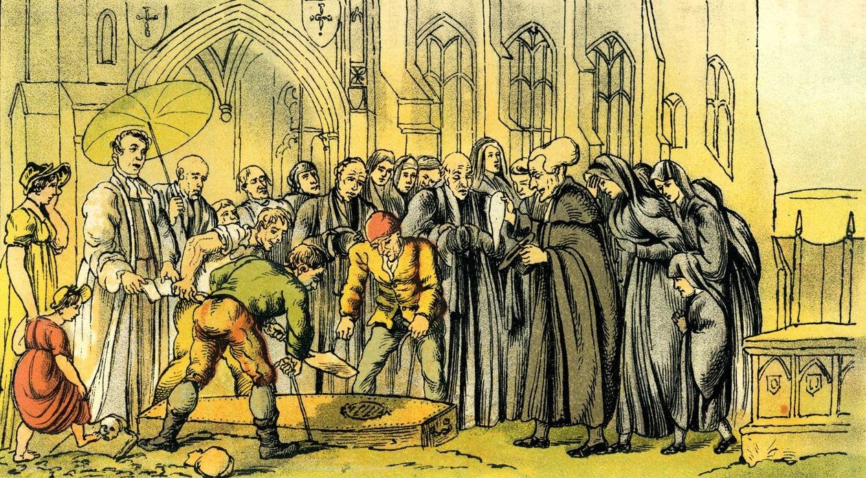 Dr. Syntax bei der Beerdigung seiner Frau von Thomas Rowlandson