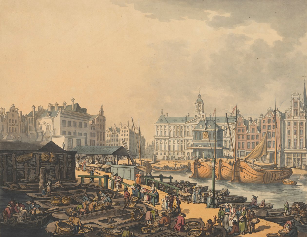 Feyge Dam, mit einem Teil des Fischmarktes in Amsterdam von Thomas Rowlandson