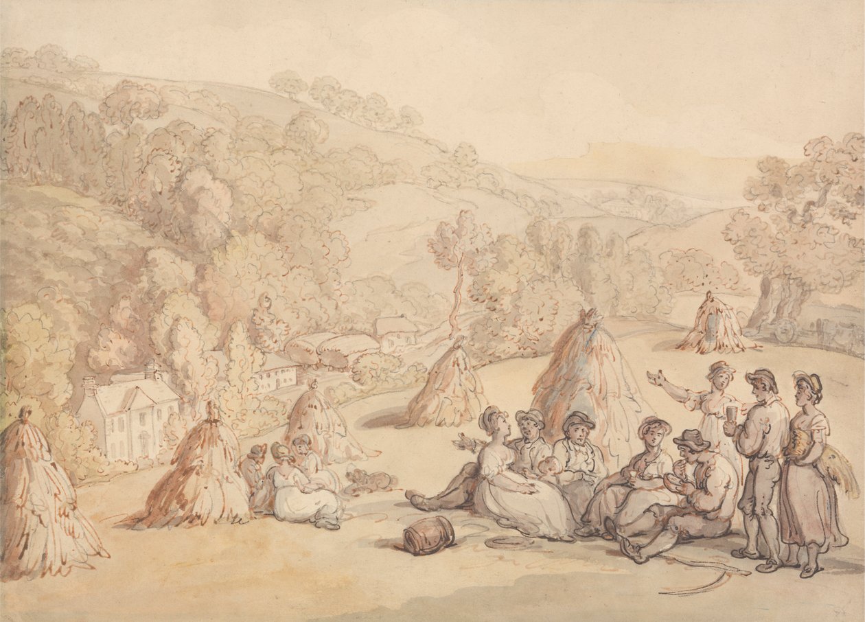Erntende Bauern, die sich in einem Kornfeld ausruhen von Thomas Rowlandson