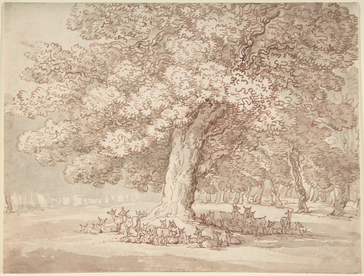 Herde von Hirschen unter einer Eiche von Thomas Rowlandson
