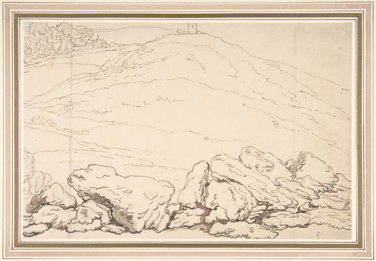 Hügelige Landschaft mit Felsen von Thomas Rowlandson