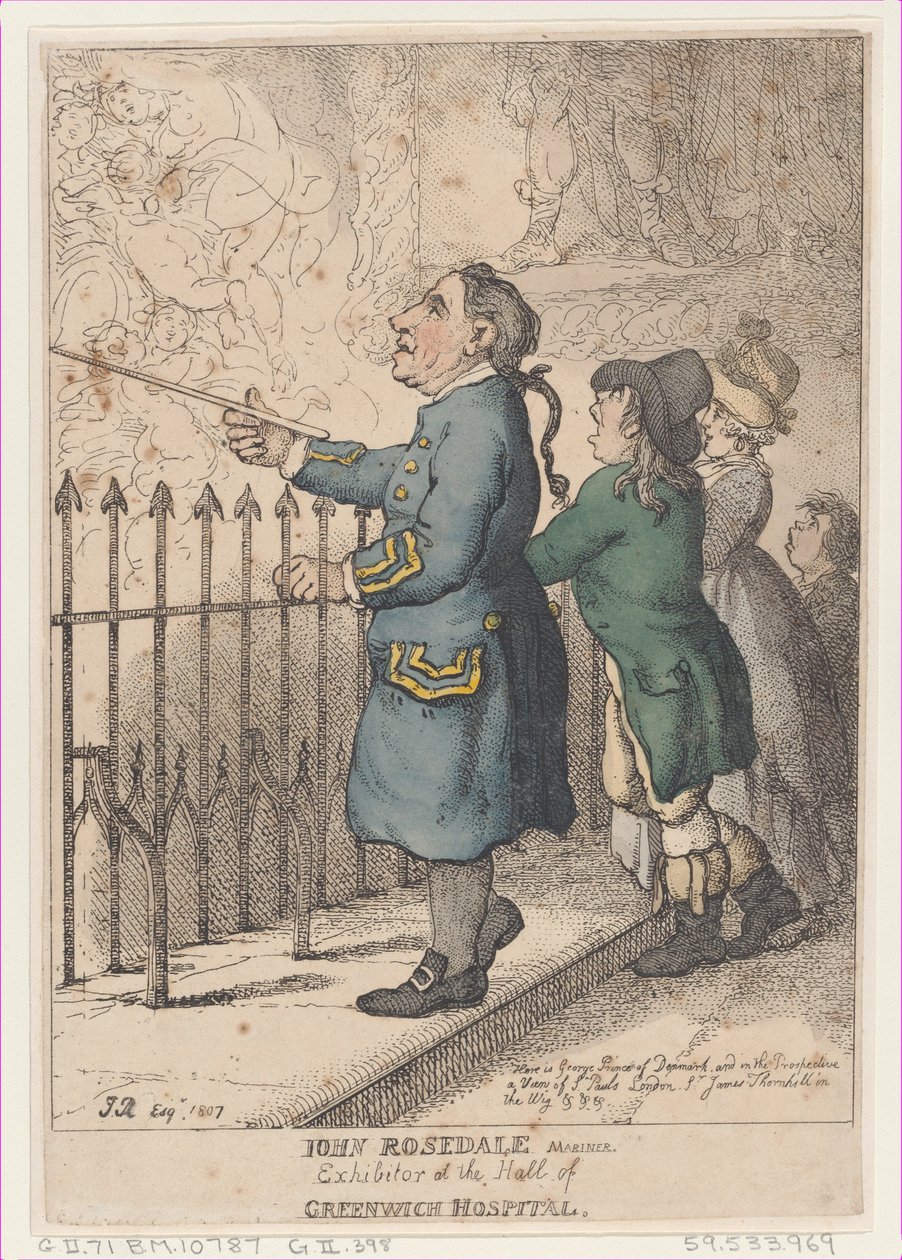 John Rosedale, Seemann, Aussteller in der Halle des Greenwich Hospitals von Thomas Rowlandson