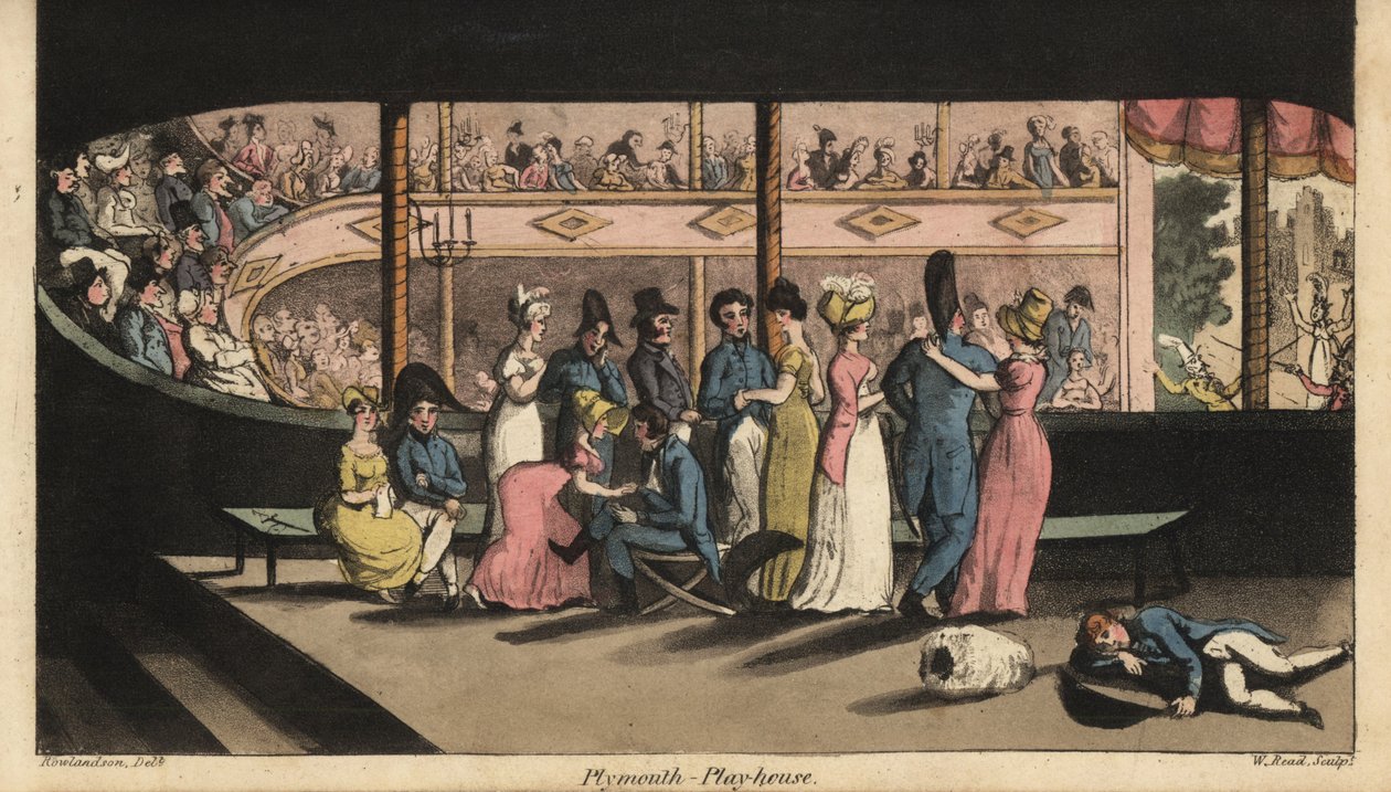 Johnny und andere Seekadetten im Landurlaub warten auf ein Stück im Plymouth Playhouse von Thomas Rowlandson