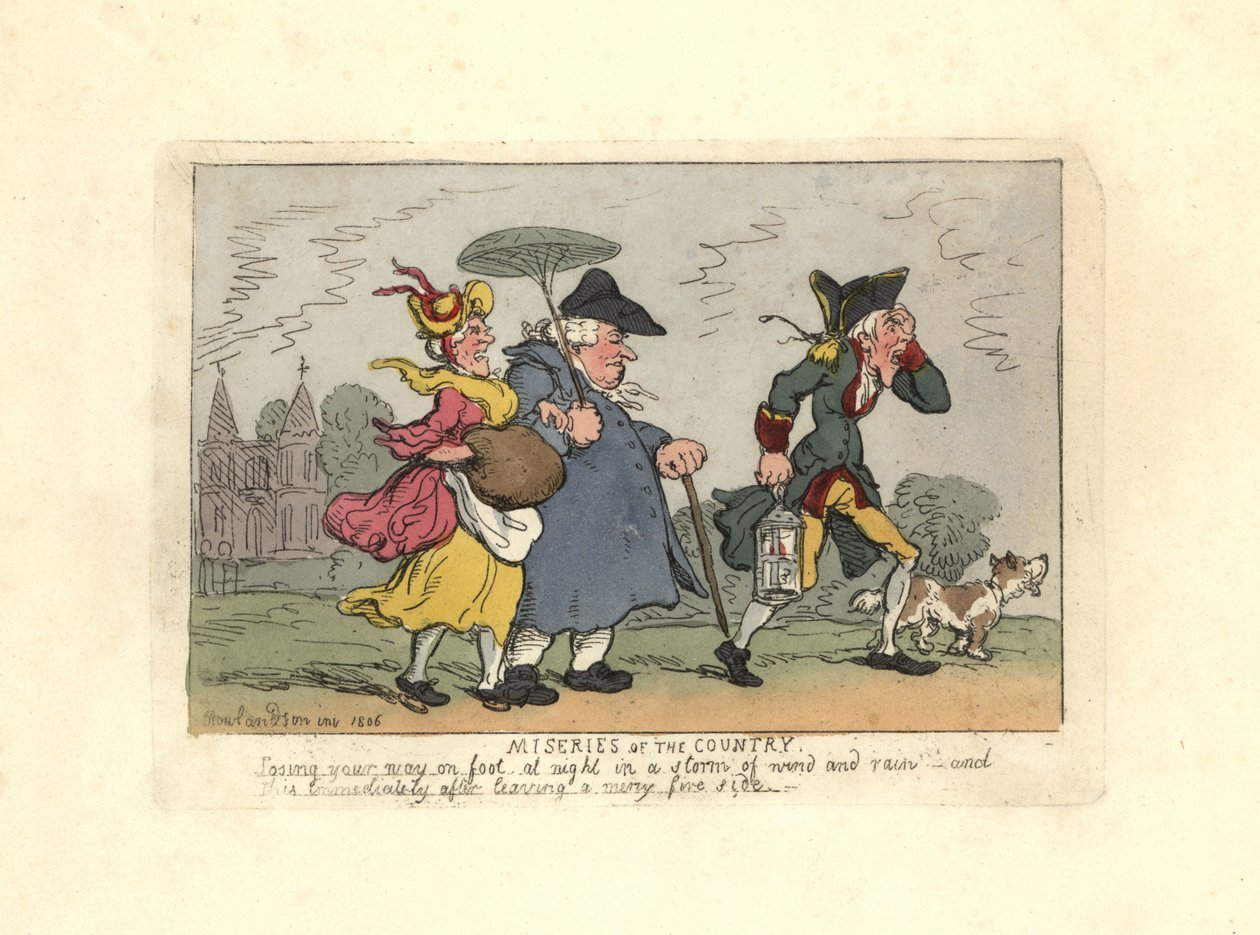 Mann und Frau verirrt im Nachtsturm auf dem Land von Thomas Rowlandson