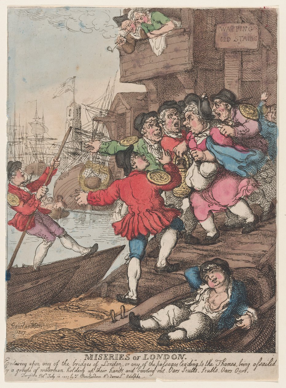 Elend Londons: Betreten einer der Brücken Londons oder eines der Durchgänge, 14. Juli 1807 von Thomas Rowlandson