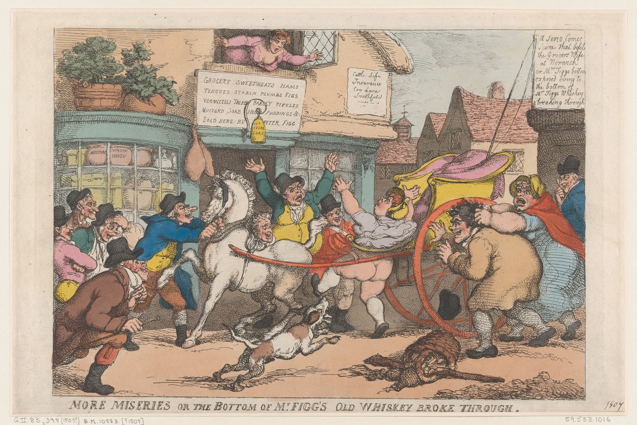 Mehr Elend: Der Boden von Mr. Figgs altem Whiskey brach durch von Thomas Rowlandson