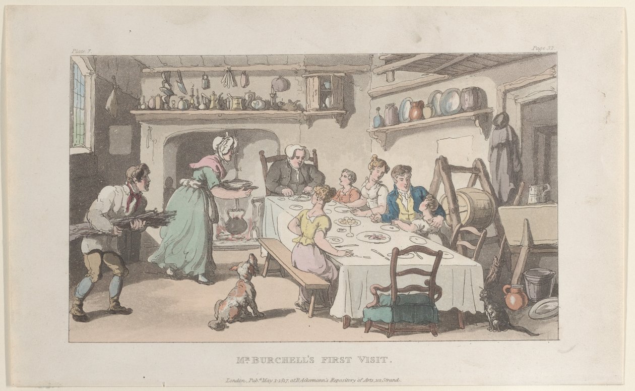 Mr. Burchells erster Besuch, aus Der Pfarrer von Wakefield, 1. Mai 1817 von Thomas Rowlandson