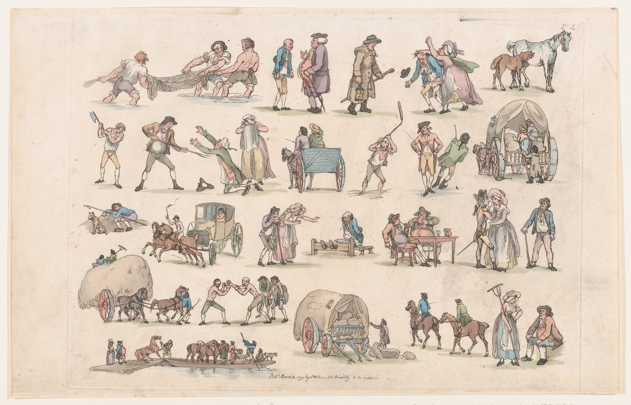 Platte 4, Umrisse von Figuren, Landschaften und Vieh... für den Gebrauch von Lernenden, 8. März 1790 von Thomas Rowlandson