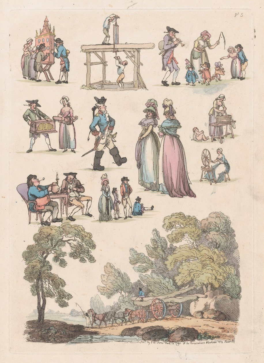 Tafel 5, Umrisse von Figuren, Landschaften und Vieh... für Lernende, 18. Juni 1790 von Thomas Rowlandson