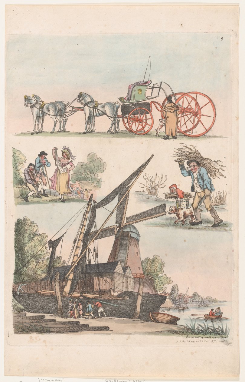 Tafel 9, Umrisse von Figuren, Landschaften und Vieh... für Lernende, 20. Januar 1791 von Thomas Rowlandson