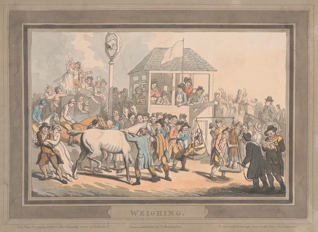 Rennen [Satz von sechs]: 2. Wiegen von Thomas Rowlandson