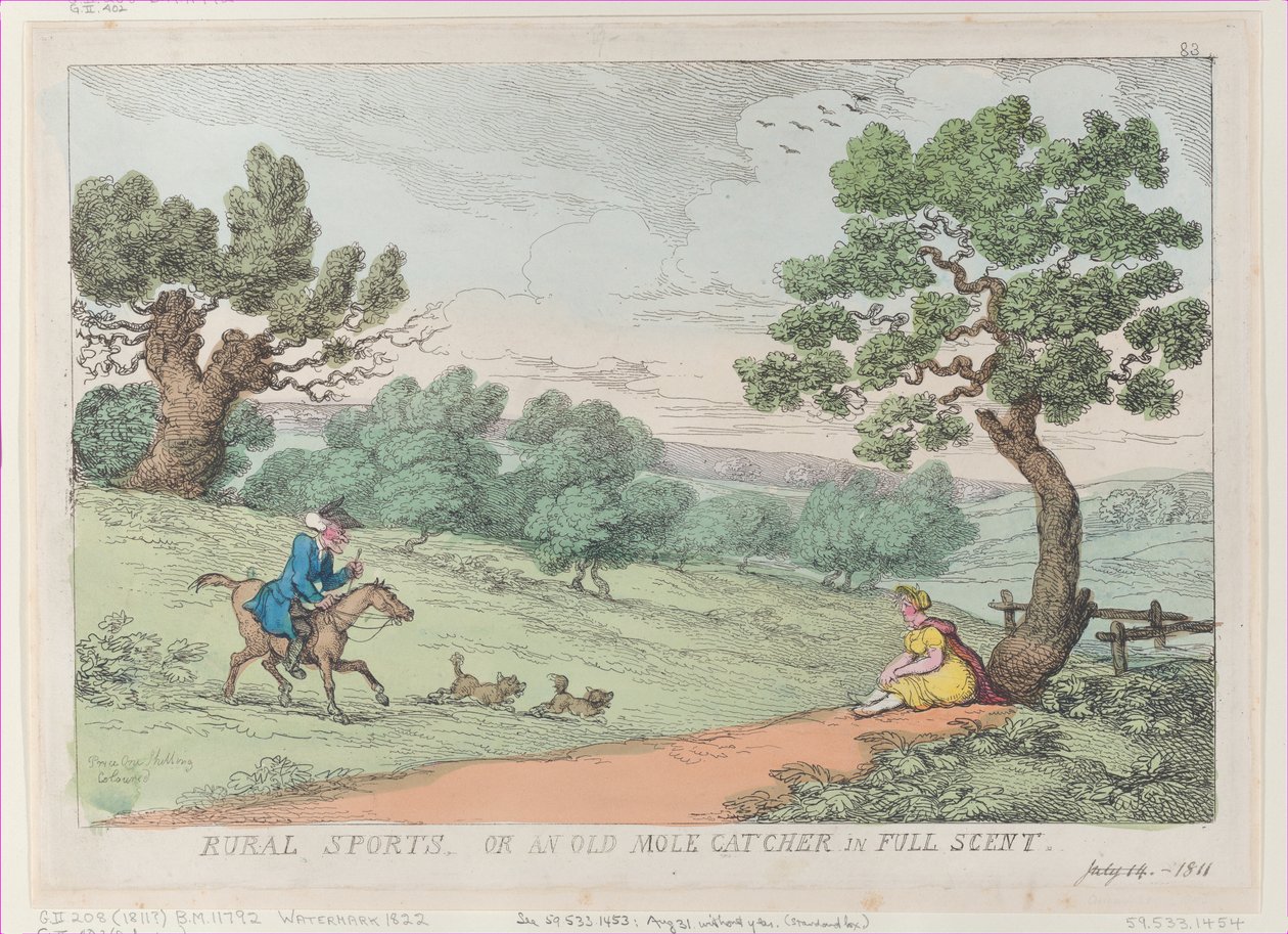 Ländliche Sportarten oder ein alter Maulwurffänger in voller Duftspur, [1811], Nachdruck von Thomas Rowlandson