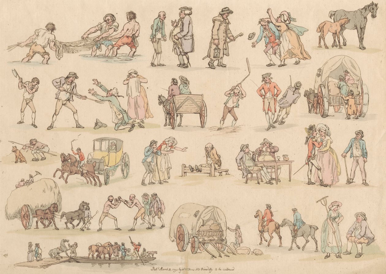 Satz von sechzehn: Umrisse von Figuren und Landschaften von Thomas Rowlandson