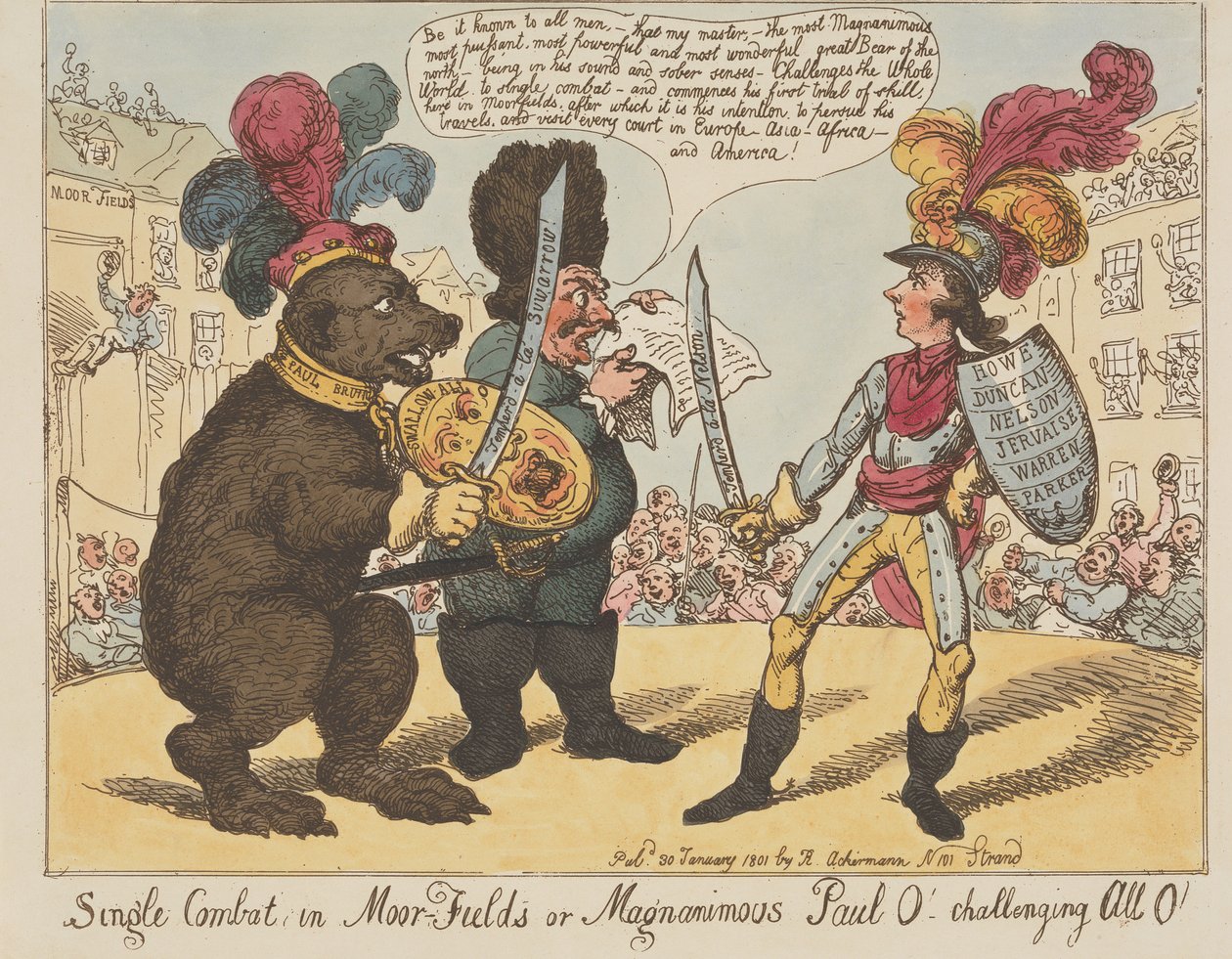 Einzelkampf in Moorfields oder Großmütiger Paul O! - Fordert alle heraus O! (aus: Karikatur, Bd. 4) von Thomas Rowlandson