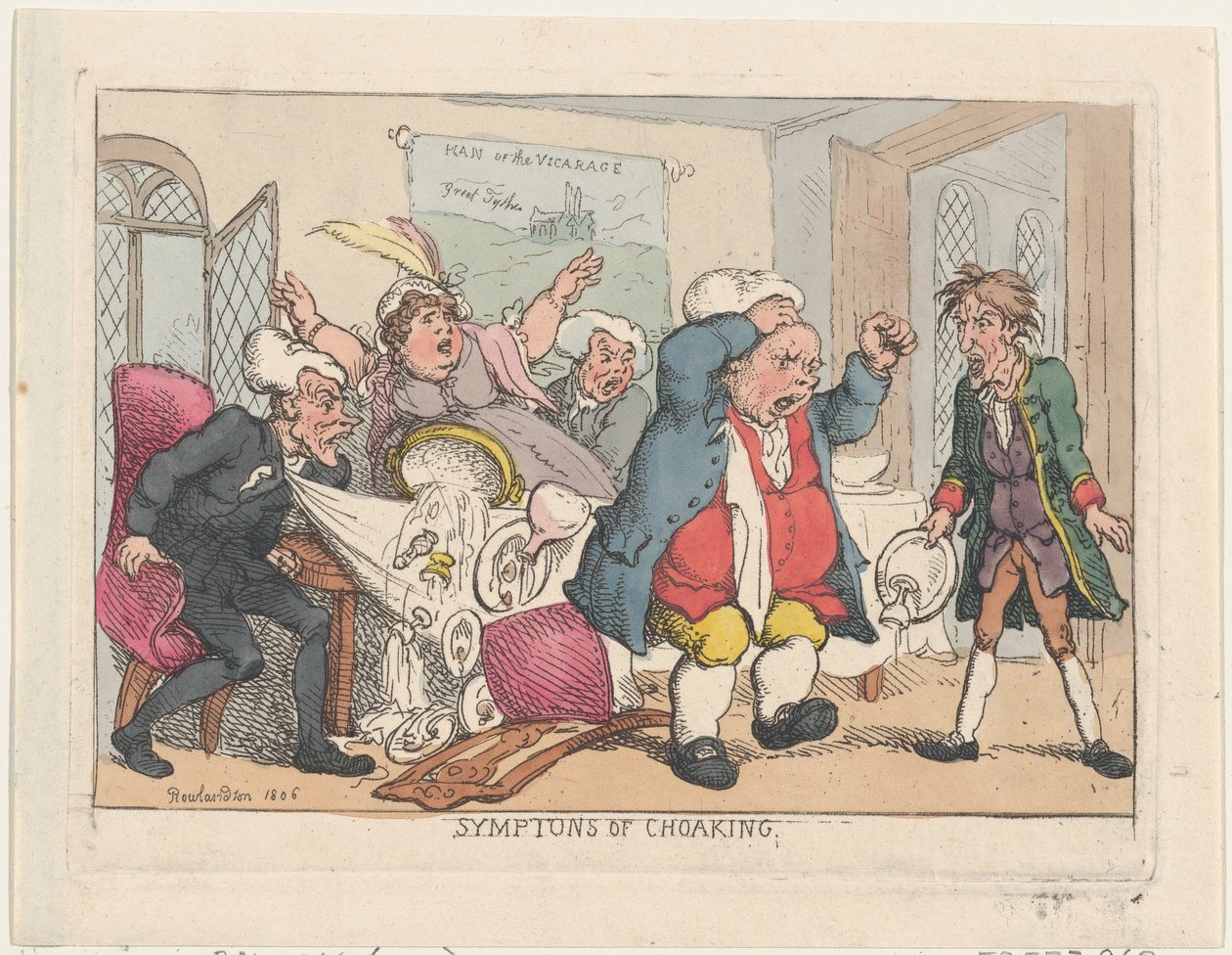 Symptome des Erstickens, 1806, veröffentlicht am 25. August 1808 von Thomas Rowlandson