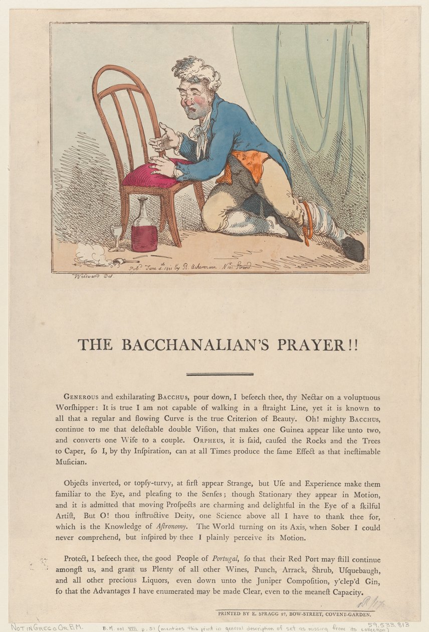 Das Gebet des Bacchanalen!!, 4. Juni 1801 von Thomas Rowlandson