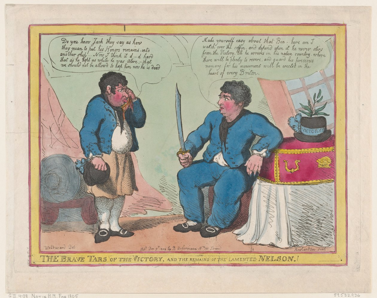 Die tapferen Matrosen des Sieges und die Überreste des beklagten Nelson! von Thomas Rowlandson