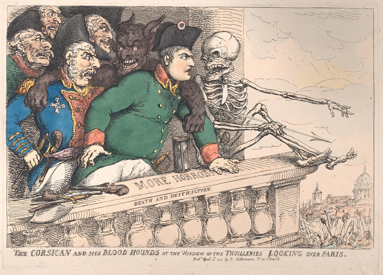 Der Korsikaner und seine Bluthunde am Fenster der Thuilleries, die über P... blicken, 16. April 1815 von Thomas Rowlandson