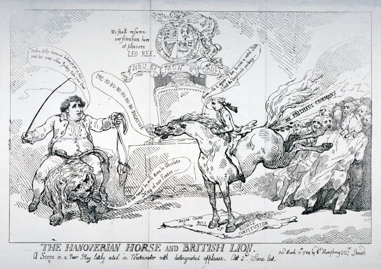 Das Hannoveraner Pferd und der britische Löwe, 1784 von Thomas Rowlandson