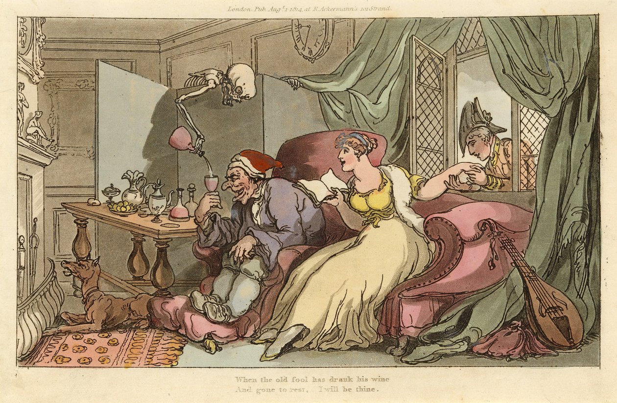 Die Flitterwochen, aus The English Dance of Death, veröffentlicht 1816 (handkolorierte Gravur) von Thomas Rowlandson