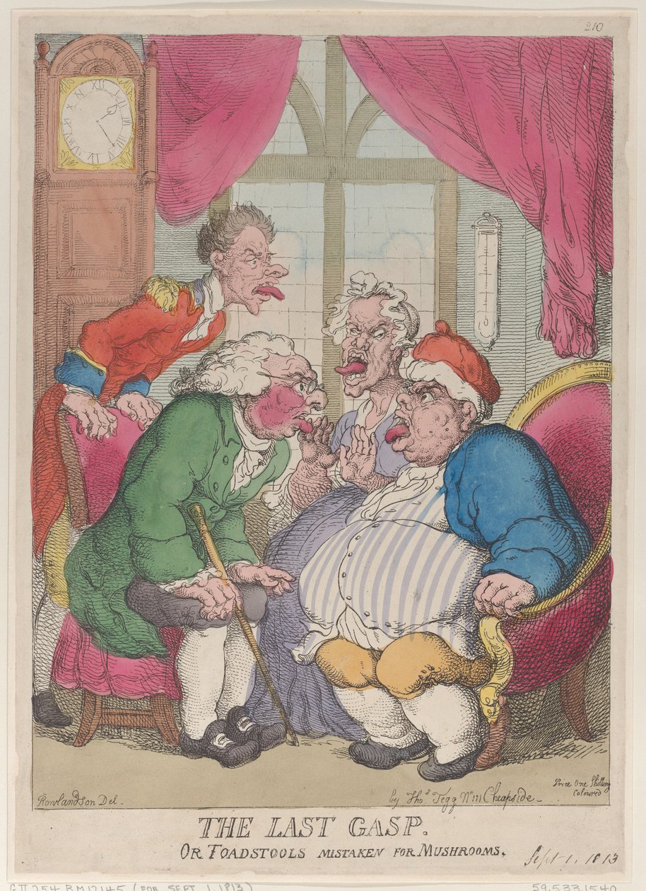 Der letzte Atemzug oder Pilze mit Giftpilzen verwechselt, 1. September 1813 von Thomas Rowlandson