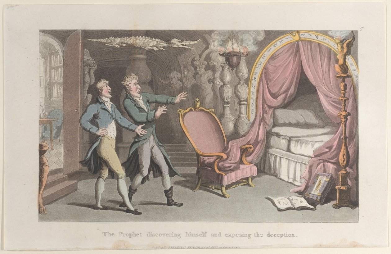 Der Prophet entdeckt sich selbst und entlarvt den Betrug, aus Journal of Sentimental T von Thomas Rowlandson